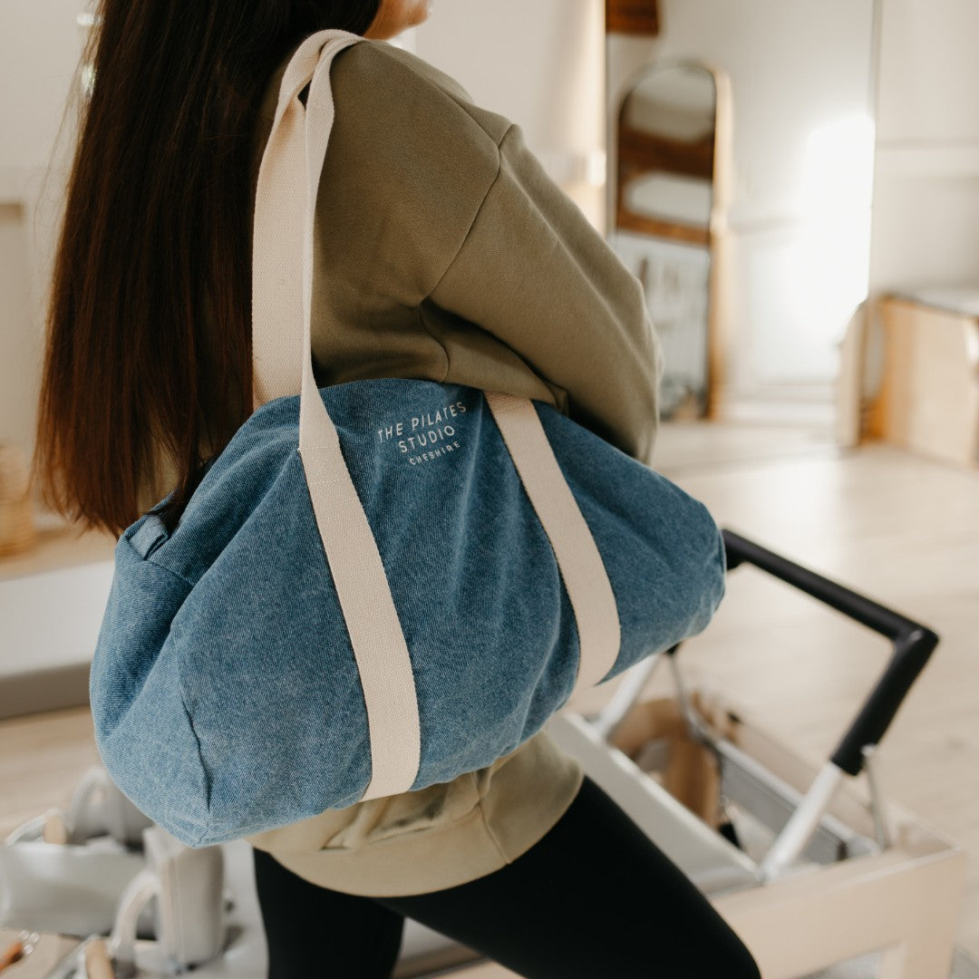 PRE-ORDER - Embroidered Denim Barrel Bag