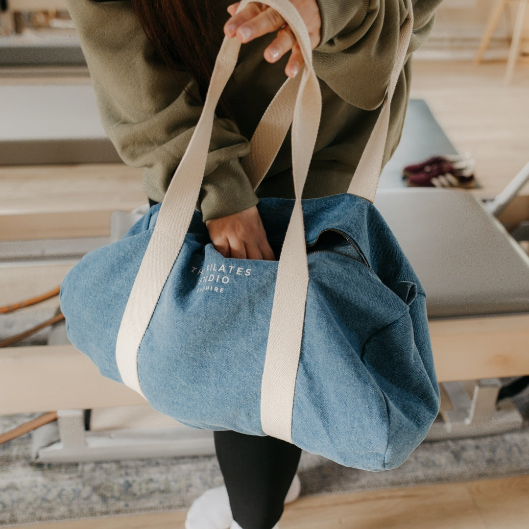 PRE-ORDER - Embroidered Denim Barrel Bag